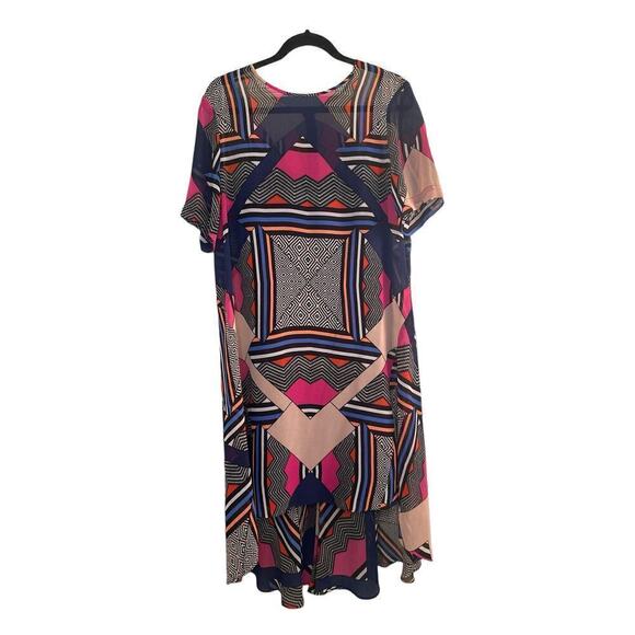 Donna Morgan Women's Short Sleeve Hi-Low Hem Chiffon Trapeze Dress Size 14 Multi - Picture 2 of 9